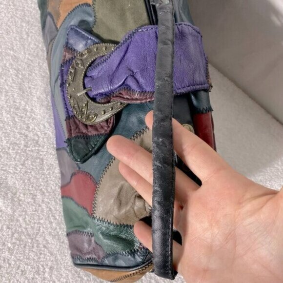 Vintage 90’s Multicolour Patchwork Leather Handbag Purse - Picture 7 of 15